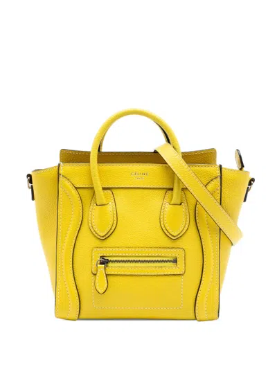 Pre-owned Celine 2012 Nano Grained Calfskin Luggage Tote Satchel In Yellow