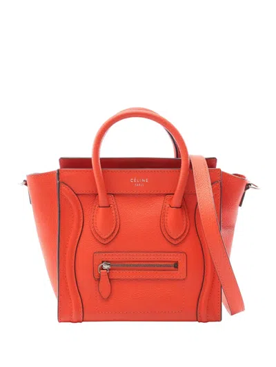 Pre-owned Celine 2012 Nano Leather Luggage Tote Handbag In Red