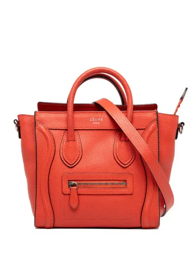 Pre-owned Celine 2012 Nano Leather Luggage Tote Satchel In Orange