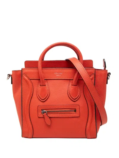 Pre-owned Celine 2012 Nano Leather Luggage Tote Satchel In Orange