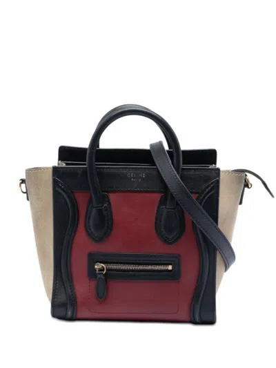 Pre-owned Celine 2012 Nano Tricolor Calfskin And Suede Luggage Tote Satchel In Red