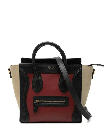 Pre-owned Celine 2012 Nano Tricolor Calfskin And Suede Luggage Tote Satchel In Red