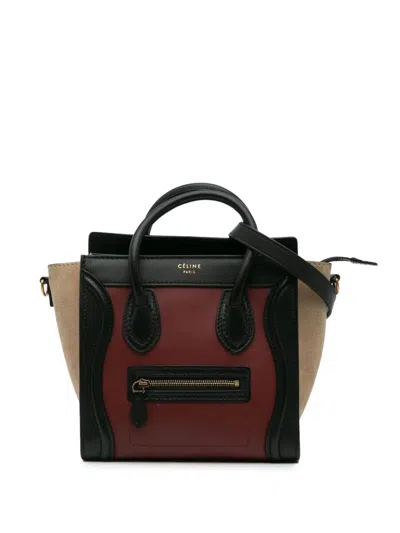 Pre-owned Celine 2012 Nano Tricolor Leather Luggage Tote Satchel In Red