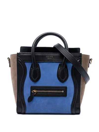 Pre-owned Celine 2012 Nano Tricolor Nubuck And Calfskin Luggage Tote Satchel In Black