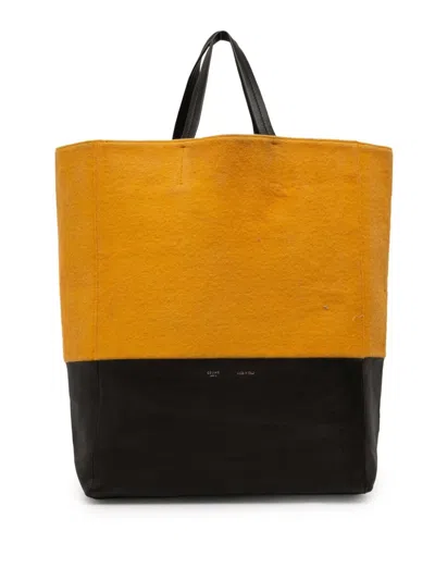 Pre-owned Celine 2012 Small Bicolor Suede And Calfskin Vertical Cabas Tote Bag In Orange