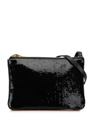 Pre-owned Celine 2012 Small Sequined Nylon Trio Crossbody Bag In Black