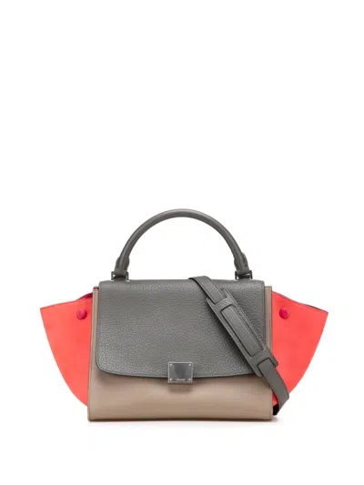 Pre-owned Celine 2012 Small Tricolor Leather Trapeze Satchel In Brown