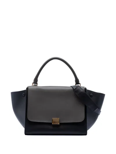 Pre-owned Celine 2012-2018 Medium Tricolor Leather Trapeze Satchel In Black