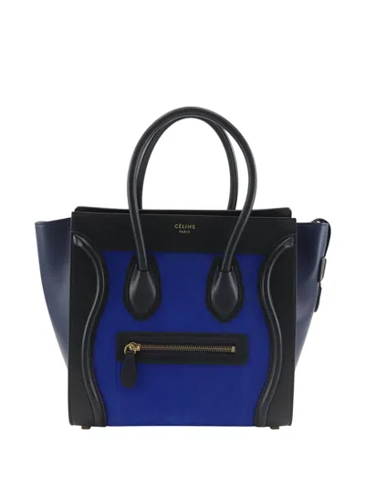 Pre-owned Celine 2012-2018 Micro Tricolor Nubuck And Calfskin Luggage Tote Bag In Blue