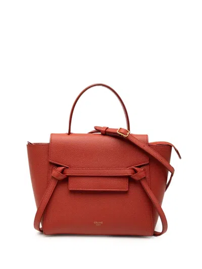 Pre-owned Celine 2012-2018 Nano Grained Calfskin Belt Bag Satchel In Red