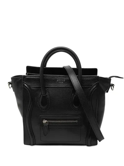 Pre-owned Celine 2012-2018 Nano Leather Luggage Tote Satchel In Black