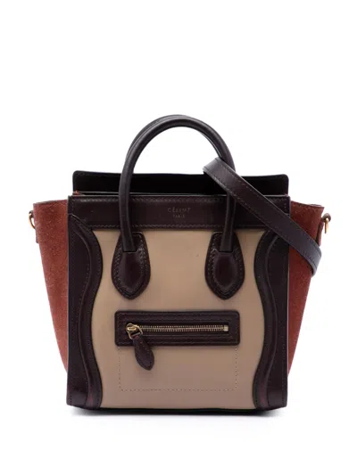Pre-owned Celine 2012-2018 Nano Tricolor Calfskin And Suede Luggage Tote Satchel In Brown