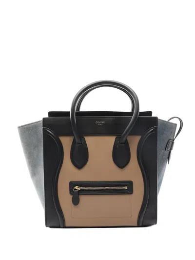 Pre-owned Celine 2012-2026 Mini Tricolor Calfskin Luggage Tote Bag In Brown