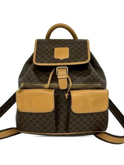 Pre-owned Celine 2013 Macadam Coated Canvas Backpack In Brown