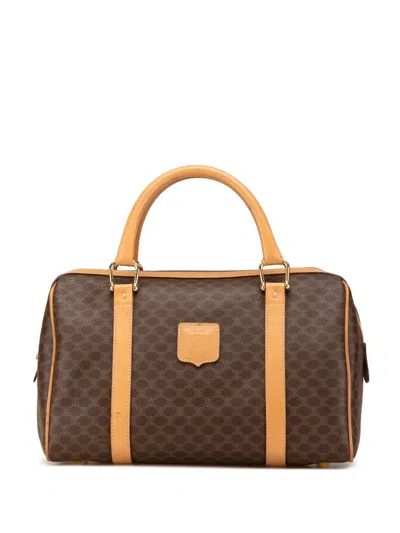 Pre-owned Celine 2013 Macadam Coated Canvas Boston Bag In Brown
