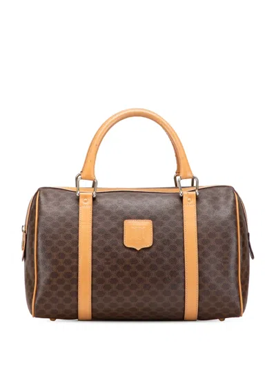 Pre-owned Celine 2013 Macadam Coated Canvas Boston Bag In Brown