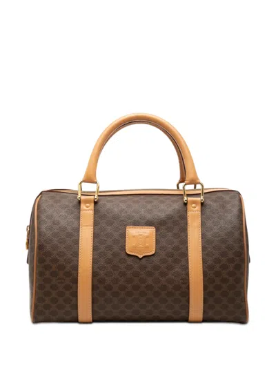 Pre-owned Celine 2013 Macadam Coated Canvas Boston Bag In Brown