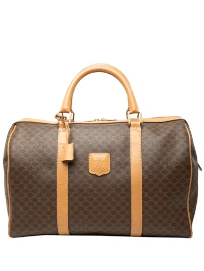 Pre-owned Celine 2013 Macadam Coated Canvas Boston Bag In Brown