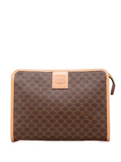 Pre-owned Celine 2013 Macadam Coated Canvas Clutch Bag In Brown