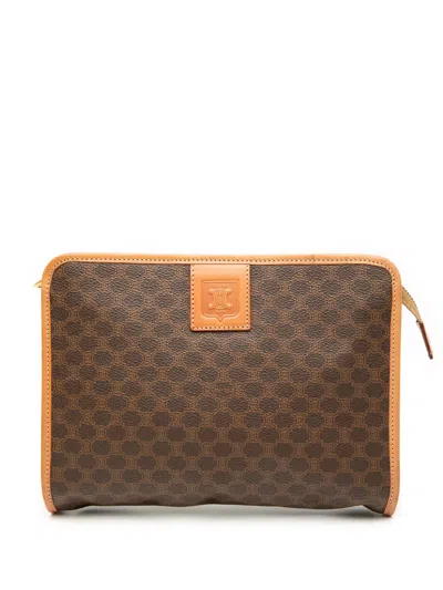 Pre-owned Celine 2013 Macadam Coated Canvas Clutch Bag In Brown