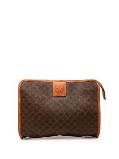 Pre-owned Celine 2013 Macadam Coated Canvas Clutch Bag In Brown