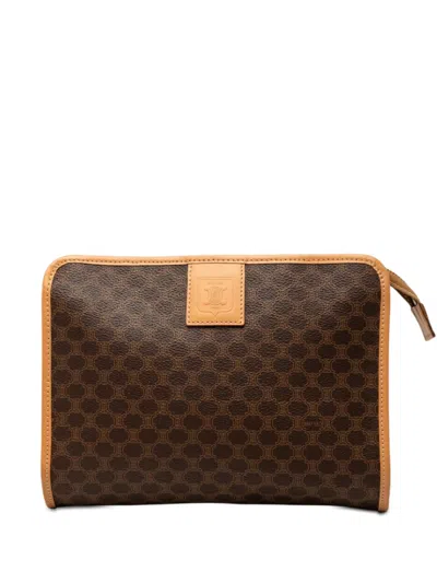 Pre-owned Celine 2013 Macadam Coated Canvas Clutch Bag In Brown