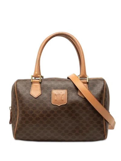 Pre-owned Celine 2013 Macadam Coated Canvas Satchel In Brown