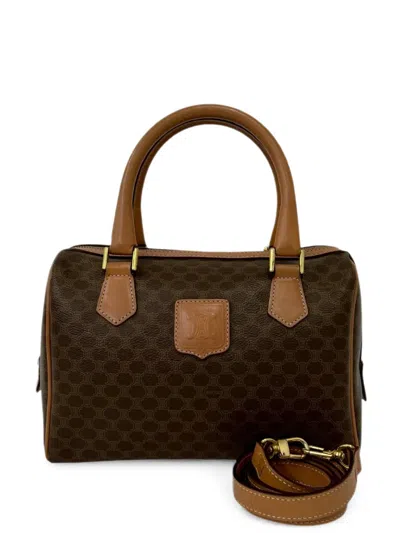 Pre-owned Celine 2013 Macadam Coated Canvas Satchel In Brown