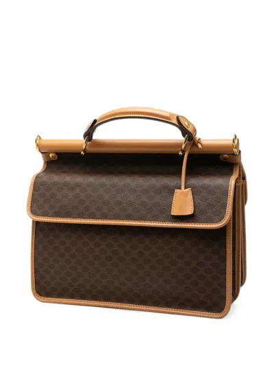 Pre-owned Celine 2013 Macadam Coated Canvas Satchel In Brown
