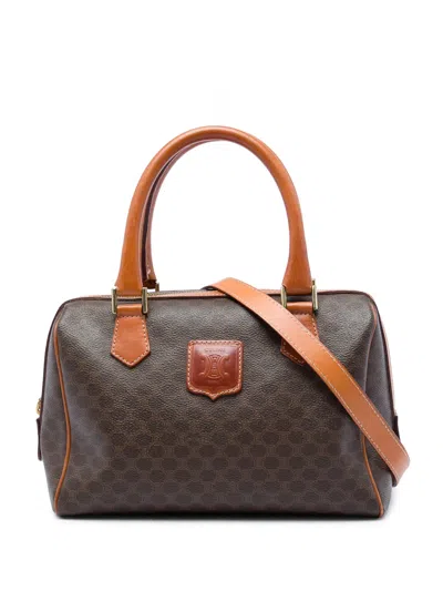 Pre-owned Celine 2013 Macadam Coated Canvas Satchel In Brown