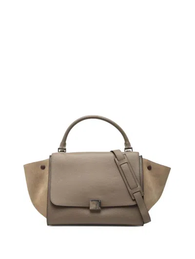 Pre-owned Celine 2013 Medium Bicolor Calfskin And Suede Trapeze Satchel In Brown