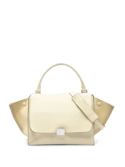 Pre-owned Celine 2013 Medium Bicolor Calfskin And Suede Trapeze Satchel In Brown