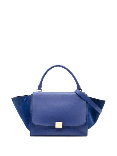 Pre-owned Celine 2013 Medium Calfskin And Suede Trapeze Satchel In Blue