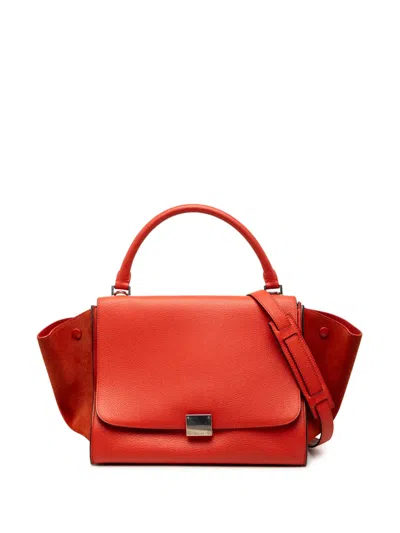 Pre-owned Celine 2013 Medium Drummed Calfskin And Suede Trapeze Satchel In Orange