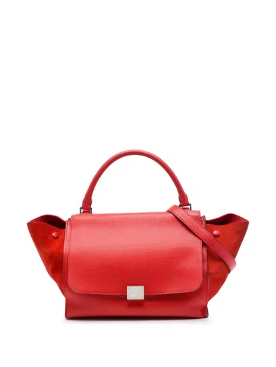 Pre-owned Celine 2013 Medium Drummed Calfskin And Suede Trapeze Satchel In Red