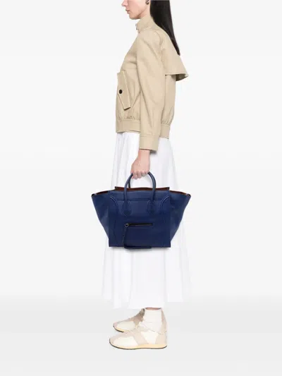 Pre-owned Celine 2013 Medium Grained Calfskin Phantom Luggage Tote Bag In Blue