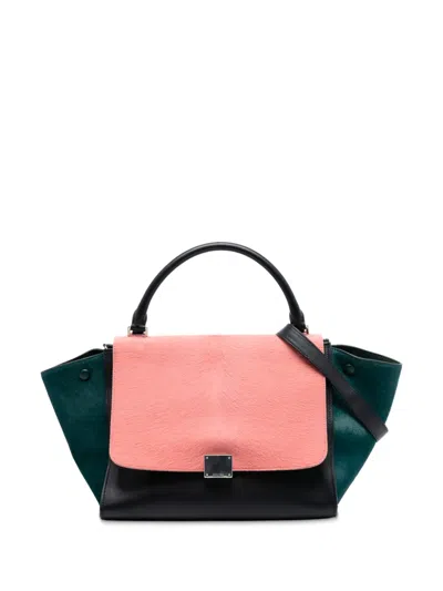 Pre-owned Celine 2013 Medium Tricolor Calfskin And Ponyhair Trapeze Satchel In Black