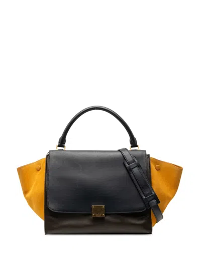 Pre-owned Celine 2013 Medium Tricolor Calfskin And Suede Trapeze Satchel In Blue