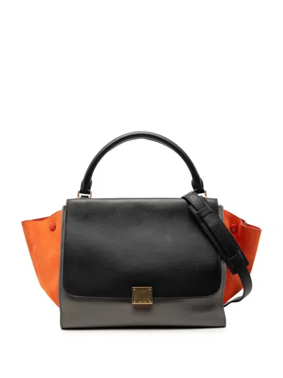 Pre-owned Celine 2013 Medium Tricolor Calfskin And Suede Trapeze Satchel In Gray