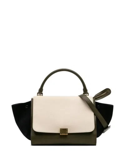 Pre-owned Celine 2013 Medium Tricolor Leather Trapeze Satchel In Brown