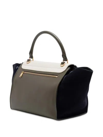 Pre-owned Celine 2013 Medium Tricolor Leather Trapeze Satchel In Brown