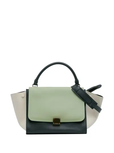Pre-owned Celine 2013 Medium Tricolor Leather Trapeze Satchel In Green