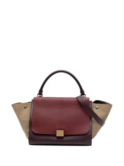 Pre-owned Celine 2013 Medium Tricolor Leather Trapeze Satchel In Red