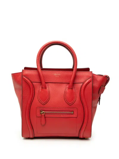 Pre-owned Celine 2013 Micro Calfskin Luggage Tote Bag In Red