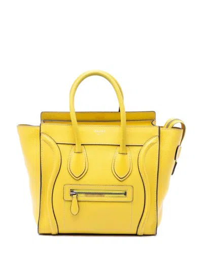 Pre-owned Celine 2013 Micro Drummed Calfskin Luggage Tote Bag In Yellow