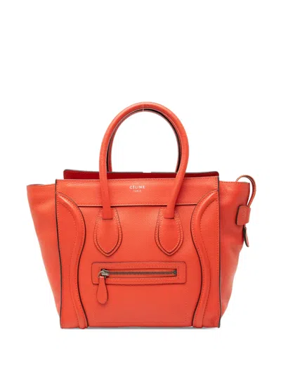 Pre-owned Celine 2013 Micro Leather Luggage Tote Bag In Orange