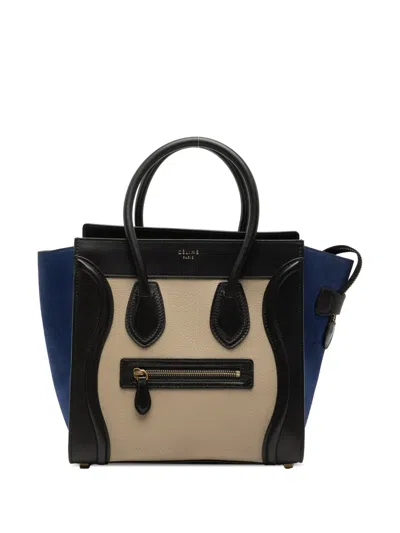 Pre-owned Celine 2013 Micro Tricolor Calfskin And Suede Luggage Tote Bag In Blue