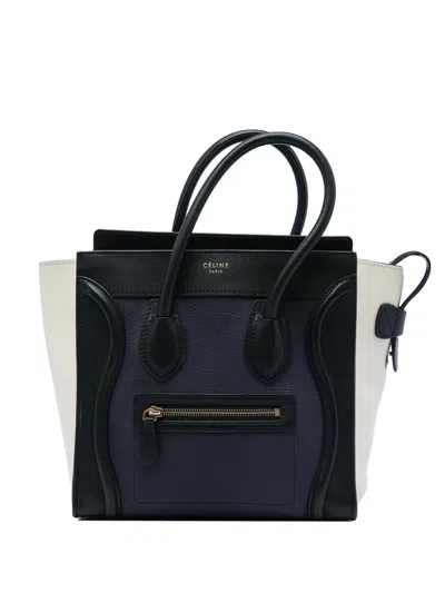 Pre-owned Celine 2013 Micro Tricolor Leather Luggage Tote Bag In Blue