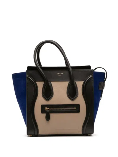 Pre-owned Celine 2013 Micro Tricolor Leather Luggage Tote Bag In Brown