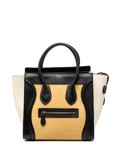 Pre-owned Celine 2013 Micro Tricolor Leather Luggage Tote Bag In Yellow